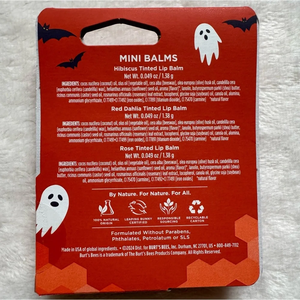 Burt’s Bees A lil Batty Mini Tinted Lip Balm Rose Hibiscus Red Dahlia - Picture 4 of 10
